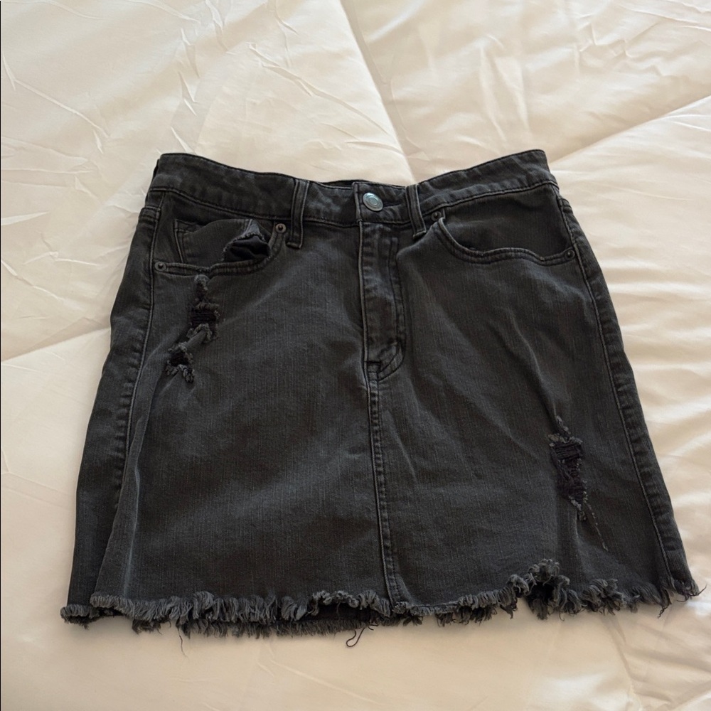 Distressed Black Denim Skirt